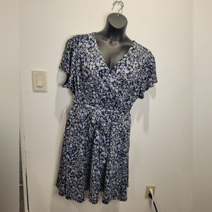 Lane bryant size 22/24 blue floral vneck faux wrap dress